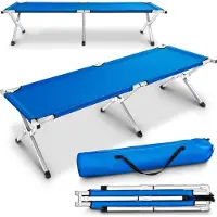 Tresko Lit de camp XL 210cm lit de camping lit d'invité lit pliant 150kg bleu