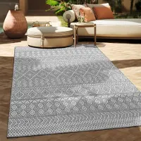 Paco Home Tapis d'extérieur en lin tissé moderne Boho Ethno résistant aux intempéries extérieur Taille 80 cm rond