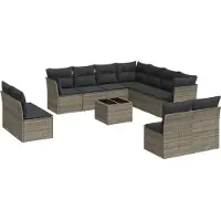 vidaXL Ensemble de salon de jardin 12 pièces avec coussins Gris Poly rotin