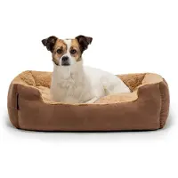 Lionto Lit pour chien, lit douillet et moelleux avec coussin réversible amovible & fond antidérapant, 60x48 cm, brun/beige