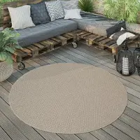 Paco Home Tapis d'extérieur rond résistant aux intempéries Jardin & terrasse tissé à plat aspect sisal robuste Taille 160 cm Rond