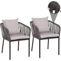 Mendler Set De 2 Chaises De Jardin Hwc-N41, Chaise D'extérieur Avec Accoudoirs, Résistante Aux Intempéries Aluminium Corde Tressée Anthracite Coussin Gris Clair