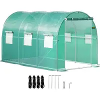 Vevor Serre Tunnel Jardin 3,7x2,1x2,1 m Tente Abri Plantes Cadre en Acier Galvanisé Couverture Étanche PE 1 Poutre Supérieure 2 Poteaux Diagonaux 1 Porte 6 Fenêtres pour Cultiver Légumes Fleurs Vert