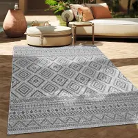 Paco Home Tapis d'extérieur en lin tissé moderne Boho Ethno résistant aux intempéries extérieur Taille 80 cm rond