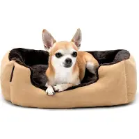 Lionto Lit pour chien, lit douillet et moelleux avec coussin réversible amovible & fond antidérapant, 50x37 cm, beige/brun
