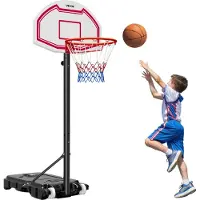 Vevor Support de basket portable , panier de basket réglable en hauteur de 1,6 à 2,1 m, panneau de basket réglable avec filet en nylon & roulettes, kit Backboard portable pour terrasses bord de piscine