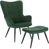 Happyment Chaise moderne avec accoudoirs et tabouret - Accoudoirs - Repose-pieds Chaise de salon - Corduroy - Vert - Pour adultes