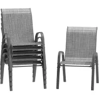 Happyment Chaises de jardin Fioren - Lot de 6 chaises de jardin - Tissu Teslin, structure acier, empilable - Dossier haut - Gris