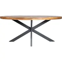 Happyment Table à manger ovale - 4 personnes - Bois de manguier massif - Structure métallique - 200x90x77cm