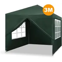 Happyment Tente de réception avec parties latérales - Vert - 3x3 m - Pavillon pliable - Résistant à l'eau et aux UV - Réglable en hauteur