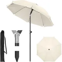 Happyment Parasol rond - Pour balcon, plage ou jardin - Réglable & inclinable à 35° - Résistant aux UV & étanche - Beige - Diamètre 135 cm