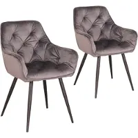 Happyment Chaise de salle à manger de luxe - Velours gris - Fauteuil - Chaise de salon - Chaise de cuisine - Chaise à coque - Lot de 2