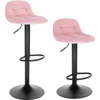 Happyment Tabourets de bar Ziva – Lot de 2 – Ergonomiques – Avec dossier – Réglables en hauteur de 62 à 83 cm – Velours – Cuisine et bar – Rose