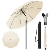Happyment Parasol rond - Pour balcon, plage ou jardin - Réglable & inclinable à 45° - Résistant aux UV & imperméable - Beige - 195 cm