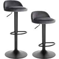 Happyment Tabouret de Bar MarioIndustriel - Gris Foncé - Lot de 2 - Chaise de Bar avec dossier - Chaise de cuisine - Velours
