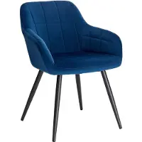 Happyment Chaise en velours Teddo – Bleue – Chaises de salle à manger avec accoudoirs – Pieds en métal noir – 1 pièce – Hauteur d'assise 47 cm – Deluxe
