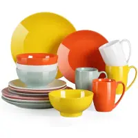 Happyment Montario Service de table - 16 pièces - 4 personnes - Zomers Design - Assiettes plates, assiettes creuses & assiettes à déjeuner - Vaisselle robuste en céramique