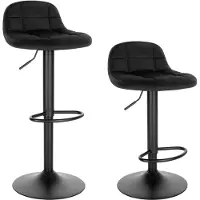 Happyment Tabouret de bar Nero Deluxe - Industriel - Noir - Tabouret de bar avec dossier - Réglable en hauteur - Velours - Structure métallique - 1 pièce