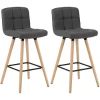 Happyment Chaise de bar Nelson - Dossier haut - Lin - Tabouret de bar ergonomique - Hauteur d'assise 70?cm - Gris foncé - Lot de 2 - Cuisine & Bar