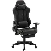 Happyment Chaise de jeu Luxe - Chaise de jeu et de bureau ergonomique avec repose-pieds - Réglable en hauteur - Noir - Similicuir