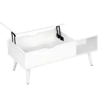 Happyment Table de salon Dulvia - Réglable avec plateau rabattable et espace de rangement - Table de salon et d'ordinateur portable - Blanc