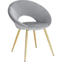 Happyment Luxe Chaise de salle à manger - Velours gris clair - Avec accoudoirs - Chaise de salle à manger - Pieds métalliques dorés - 1 pièce - Hauteur de citron 47cm