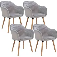 Happyment Chaises de salle à manger DeLuxuriös – lot de 4 – velours gris clair – chaise baquet – chaise de salon, de cuisine et de salle à manger