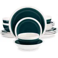 Happyment Service de table Lucenzo 32 pièces – 8 personnes – Bleu fumé – Service de table en céramique – Assiettes plates, assiettes creuses et assiettes à petit-déjeuner – Service de cuisine