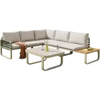 Happyment Happiq Meuble de Jardin - Lounge Set - Salon de jardin - 4-5 places - Vert Cuir & Rotin - Avec coussins confortables