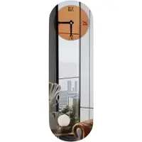 Happyment Horloge murale Tavien - Horloge murale de forme allongée - Verre teinté brun - Chiffres romains argentés - Design moderne pour le salon