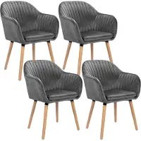 Happyment Chaises de salle à manger Deluxe – lot de 4 – chaises de salon et de cuisine – chaise baquet avec dossier – velours – gris – hauteur d'assise env. 44 cm