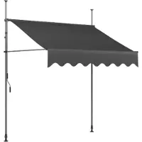Happyment Store banne manuel Fioren – Voile d'ombrage pour balcon et terrasse – Réglable en hauteur – Sans perçage – 350 x 120 cm – Gris