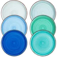 Happyment Belviano Service de table - 12 pièces - 4 personnes - Bleu - Service de table - Assiettes plates, assiettes creuses et assiettes à déjeuner - Ensemble en céramique