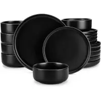 Happyment Opulent Bordenset Noir 6 personnes - 18 pièces - Céramique - Service de table - Assiettes plates et petites assiettes