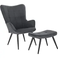 Happyment Fauteuil Deluxe avec pouf - Fauteuil lounge avec accoudoirs et repose-pieds - Chaise de salon en velours côtelé - Gris foncé