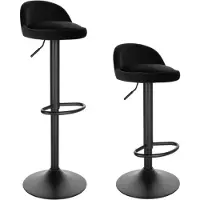 Happyment Tabouret de bar Hydro - Lot de 2 - Avec dossier - Velours - Tabouret de bar ergonomique - Cuisine - Noir - Réglable en hauteur - Hauteur d'assise 61-82cm
