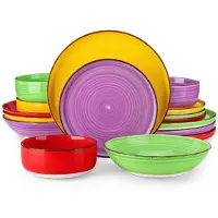 Happyment Belviano Service Festivo - 16 pièces - 4 personnes - Rainbow - Service de table - Assiettes plates - Assiettes creuses - Assiettes à déjeuner - Servies - Servies de cuisine