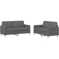 vidaXL Ensemble de canapés 2 pièces avec coussins Tissu gris foncé