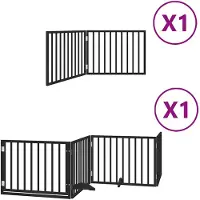 vidaXL Porte pour chien 6 pièces avec porte Pliable Noir 480 cm Bois de peuplier