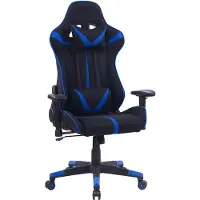 Happyment Fauteuil gaming Sheffield – Simili cuir – Avec dossier et accoudoirs – Réglable en hauteur – Ergonomique – Bleu/noir