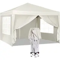 Happyment Tente de réception avec parties latérales - Crème - Easy-Up Pavillon pliable - Résistant à l'eau et aux UV - 3x3 m - Réglable en hauteur