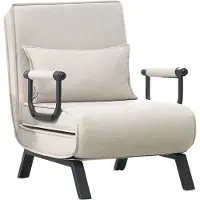 Happyment fauteuil-lit 3 en 1 - Chaise pliante réglable avec coussin amovible - Linge - Pour appartement ou dortoir - Beige - Place unique