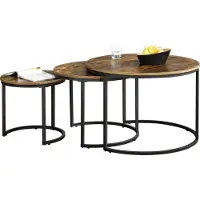 En.casa Ensemble de tables basses Arvidsjaur 3pcs Tables de salon 3pcs Structure acier ronde Teinte bois foncé
