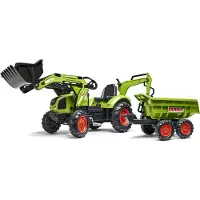 Falk Tracteur à pédales Claas Axos 330 avec pelleteuse et remorque – 3 à 7 ans
