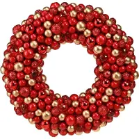 Décoris Couronne de l'Avent rouge or Couronne sphérique Décoration de Noël Ø33cm