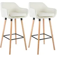 CLP - Ensemble de 2 tabourets de bar Grant, revêtus de similicuir, structure en bois de hêtre, capacité jusqu'à 150 kg, avec repose-pieds | Couleur : crème