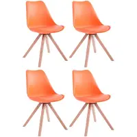 CLP Lot de 4 chaises Toulouse Square avec pieds en bois carrés, structure orange, couleur naturelle