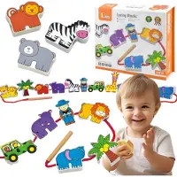 Vigatoys Viga Jeu de filetage en bois Blocs entrelacés Safari Zoo Montessori