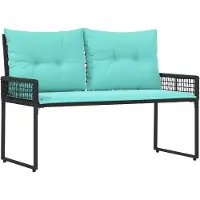 vidaXL Banc d'extérieur avec coussins Noir et turquoise 118 x 55 x 82 cm