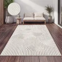 Paco Home Tapis d'extérieur résistant aux intempéries pour salon ou balcon, style bohème et scandinave, motif arc-en-ciel, couleur crème, dimensions 160 x 220 cm
